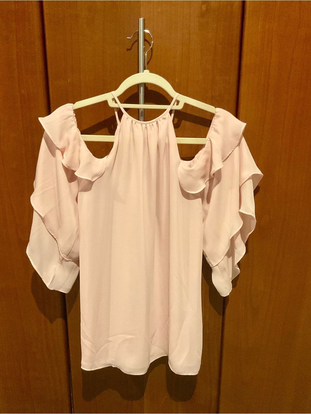 Parker Pale Pink Cold-Shoulder Ruffle Blouse
